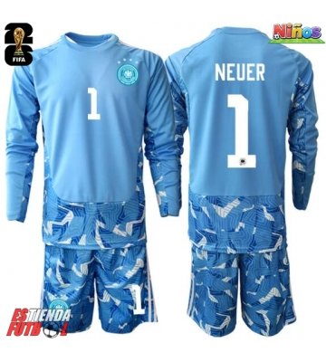 Alemania Manuel Neuer #1 Portero Segunda Equipación Niños Mundial 2026 Manga Larga (+ Pantalones cortos)